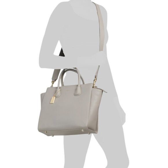 MONCRIEF LONDON Taupe Leather Classic Brooke Large Handbag With Crossbody Strap - Picture 2 of 2